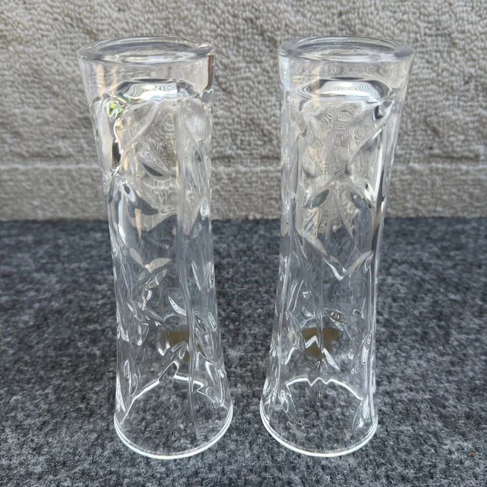 RCR Oneida Crystal Laurus Bud Vase Set of 2 Lead Crystal Made in Italy 7 inch